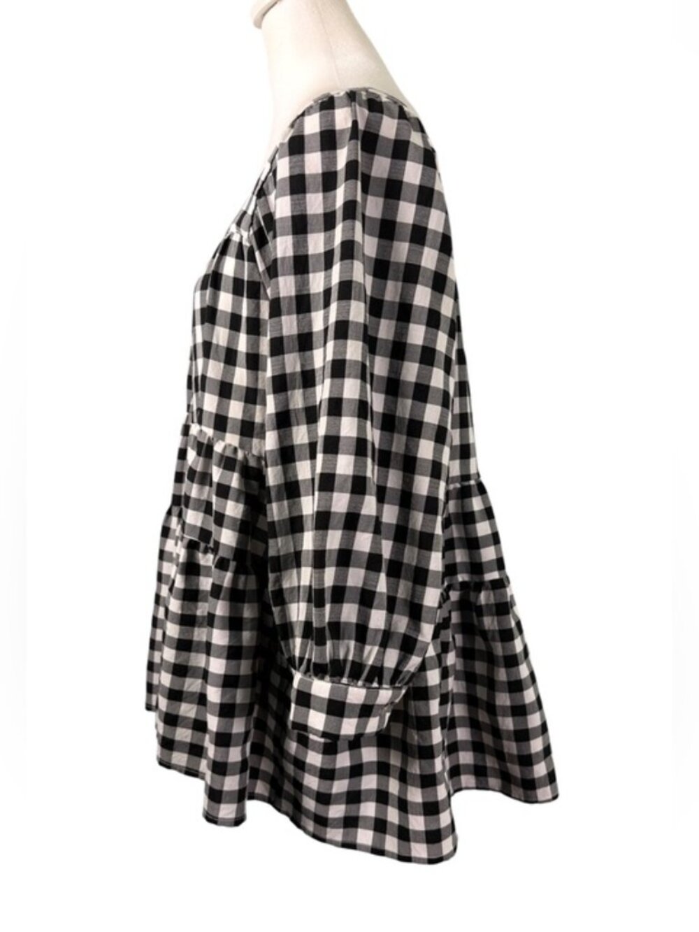 Entro Black White Gingham Tiered Babydoll Tunic Blouse Medium - Picture 4 of 10